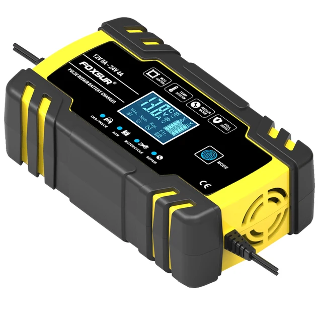 US $20.56 FOXSUR 12V 24V Motorcycle Golf Car Battery Charger Maintainer & Desulfator Smart Battery Charger Pu