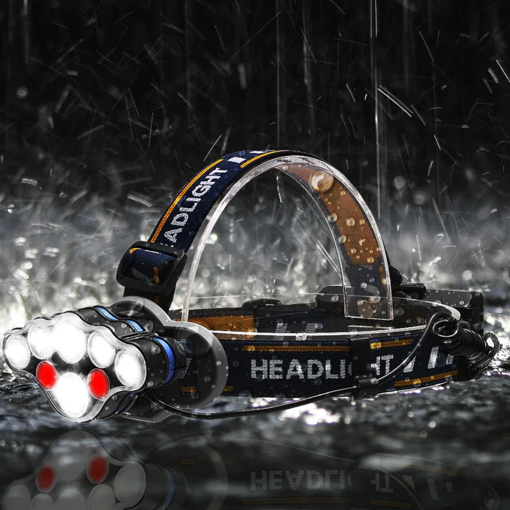 PANYUE фары 6000 люмен фары 2* T6+ 4* XPE+ 2* УДАРА USB Перезаряжаемые Глава фонарик факел использовать 2*18650 Перезаряжаемые Батарея