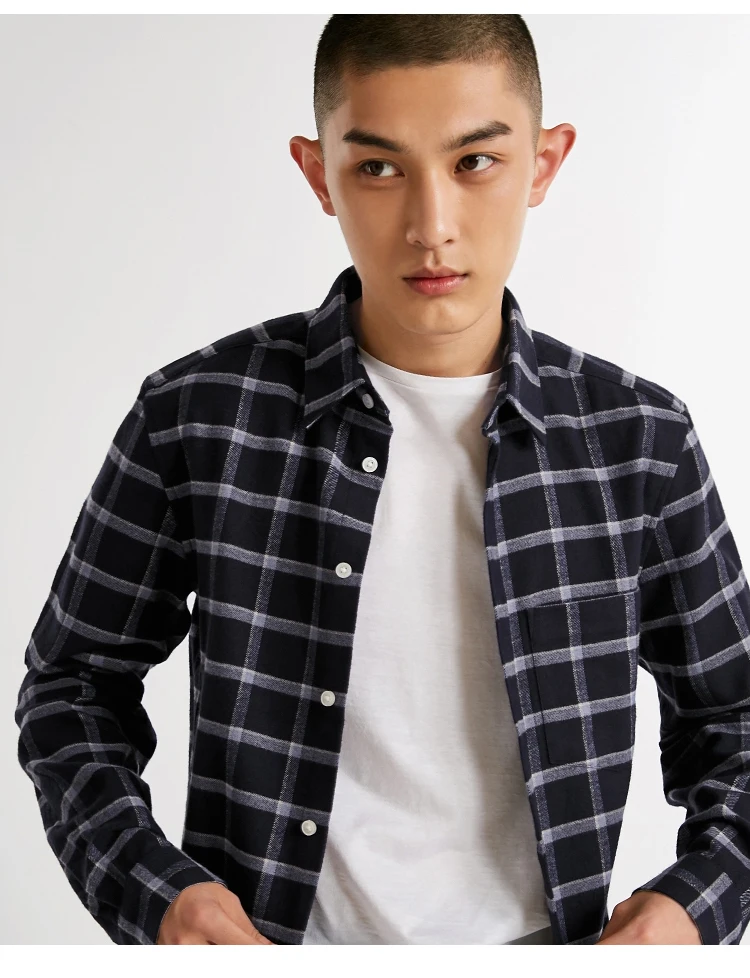 JackJones Мужская Осенняя эластичная хлопковая клетчатая рубашка с длинными рукавами 218405533