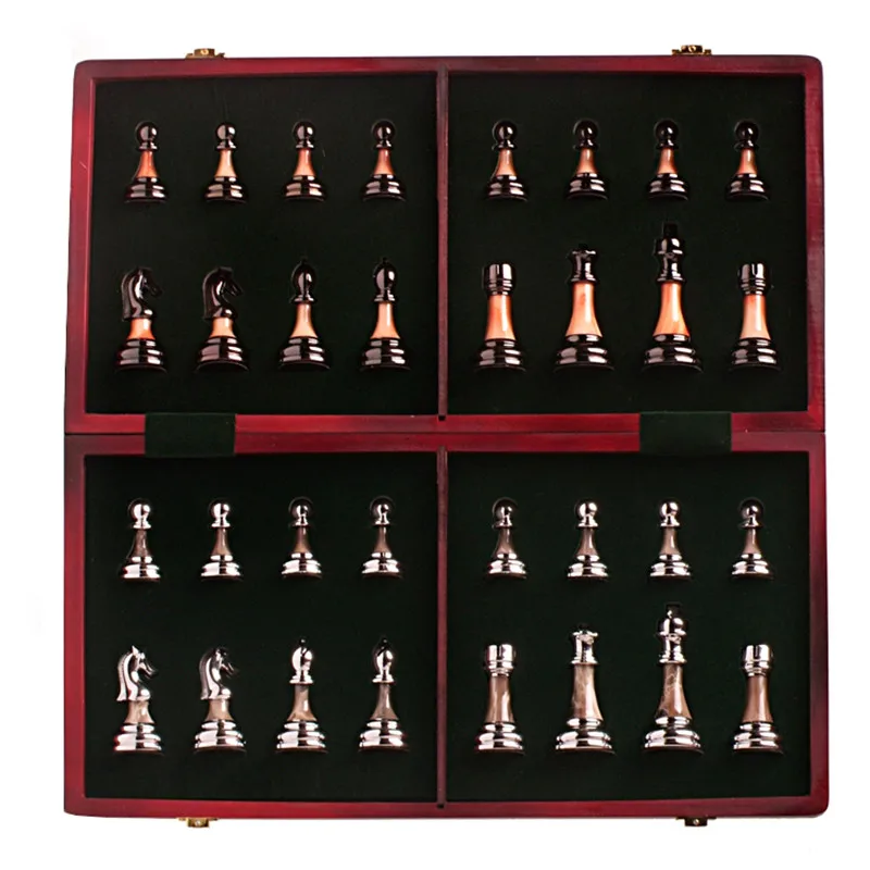 BSTFAMLY wooden chess set game Portable game of international chess Folding chessboard imitation jade ABS chess pieces LA8