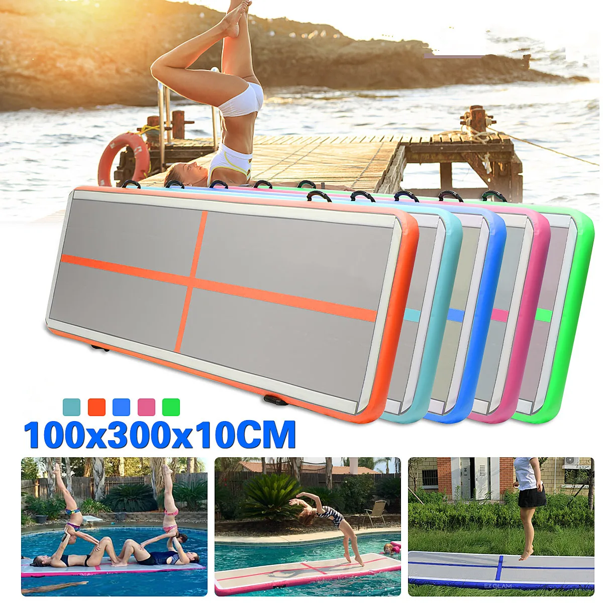 

Gofun AirTrack Air Tumbling Track Training Gymnastics Mats Set Inflatable Balance Equipment Exercise 100*300*10cm 5 Colors