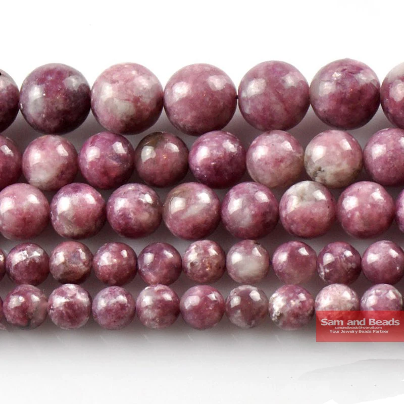 Круглые бусины из натурального камня Lepidolite свободные для изготовления ювелирных
