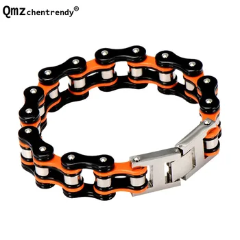 

22cm*17mm Stainless Steel Blue Orange Colors Motor Link Big jewelry Huge Heavy Motorcycle Biker Chain Bracelet For Men Bangle