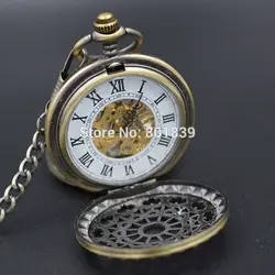Винтажные римские цифры стимпанк Механический карманные часы для мужчин и женщин двойной открытый корпус Половина часы-кулон с крышкой