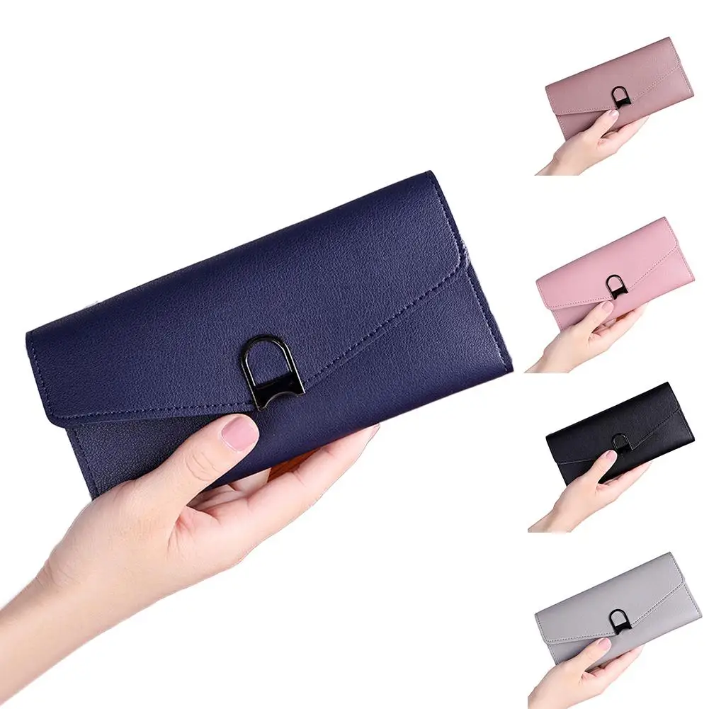 

Leather Long Wallet Women Card Holder Solid Color Multi-functional Phone Coin Zipper Pocket Slim Handbags For Women