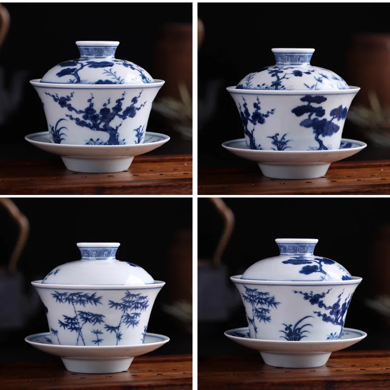 Changwuju в Цзиндэчжэнь тонкие чашки и блюдца синий и белый китайский чашка чая, кружка с крышкой, которая обжигалась в дровах печи
