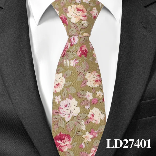 Men Tie Floral Print Cotton Neckties For Men Formal Skinny Flower Ties