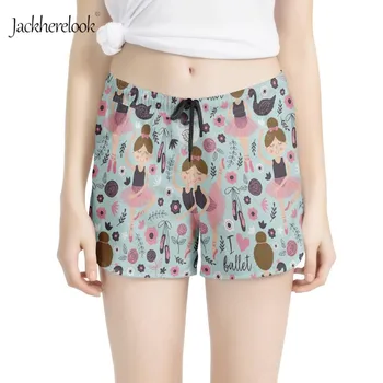 

Jackherelook Women's Short Elastic Waist Pockets Kawaii Ballet Girl Print Women Shorts 2019 Summer Fashion NEW Casual Clothes