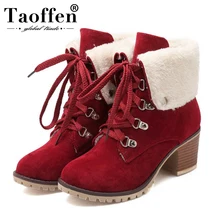 TAOFFEN Size 34 43 Ladies Thick Fur Ankle Boots Women High Heels Short Boots With Fur