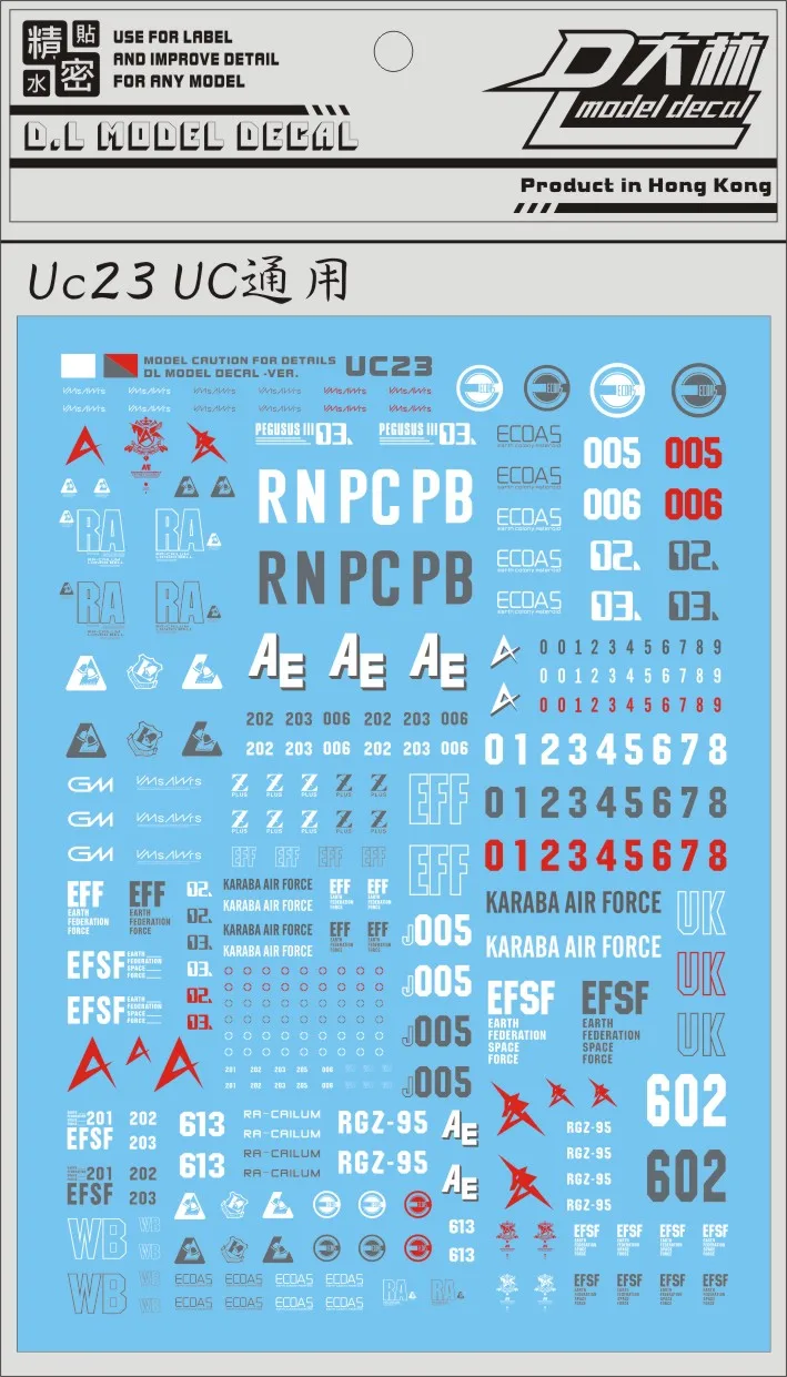 

UC23 DL Gundam 1/60 1/100 1/144 NU HI-NU Decal Sticker Model Tool