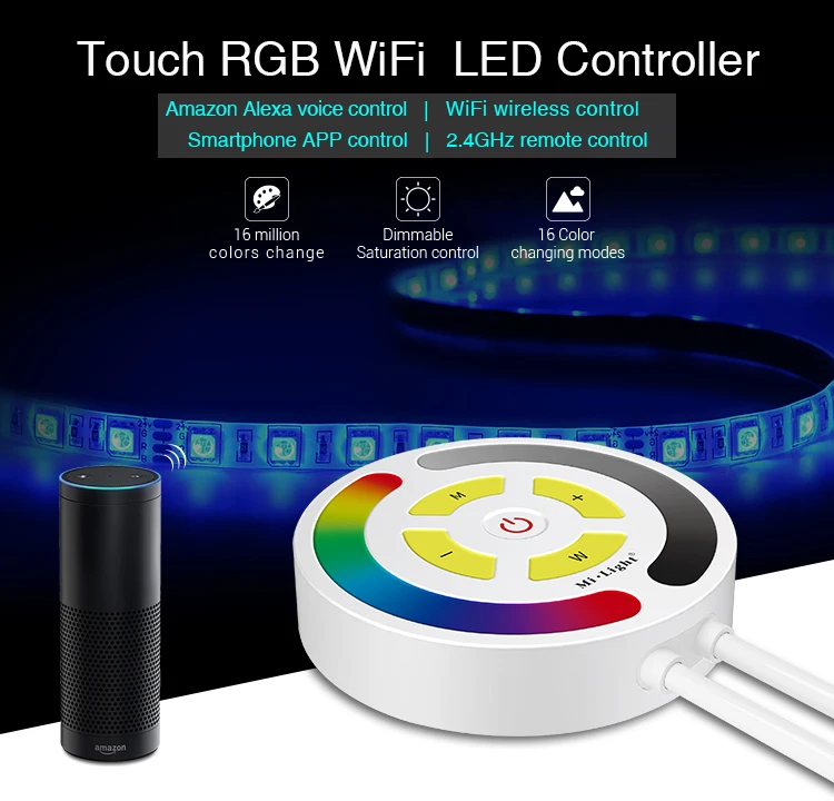 Milight YL1 2,4G RGB WiFi Touch Alexa голосовое приложение круговой голосовой ремень с фонарем светодиодный контроллер, FUT092/FUT089 2,4G беспроводной пульт