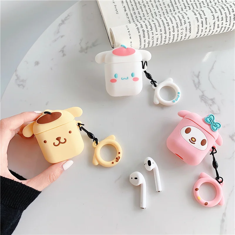 Bluetooth наушники зарядный чехол для Apple AirPods 2 Забавный силиконовый чехол для Airpods аксессуары My Melody дизайн кольцо ремешок