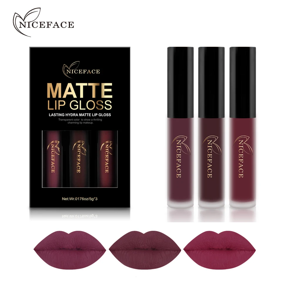 NICEFACE Makeup 3pcs/lot Lipstick Long-Lasting Matte Liquid Lip Stick Kits Waterproof Velvet Batom Nude Lip Gloss Cosmetics NICEFACE Makeup 3pcs/lot Lipstick Long-Lasting Matte Liquid Lip Stick Kits Waterproof Velvet Batom Nude Lip Gloss Cosmetics