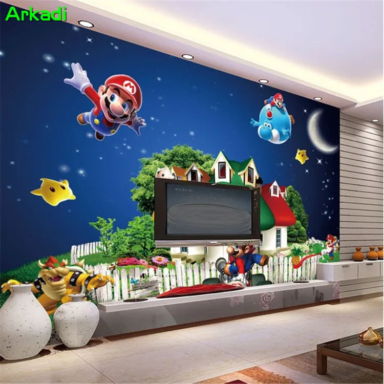 3d Tapete Super Mario Cartoon Fresko Kinderzimmer Spielplatz Kindergarten Hintergrund Tapete Sterne Nacht Schloss Malerei Aliexpress