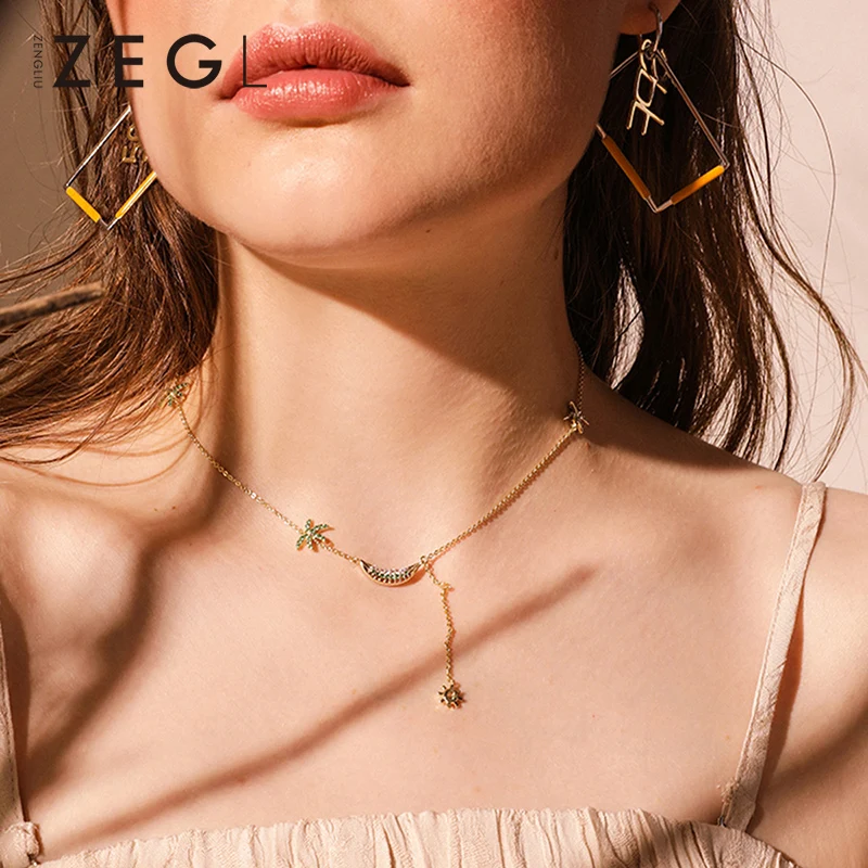 

ZEGL coconut tree necklace female fashion personality clavicle chain cold light accessories decorative necklace