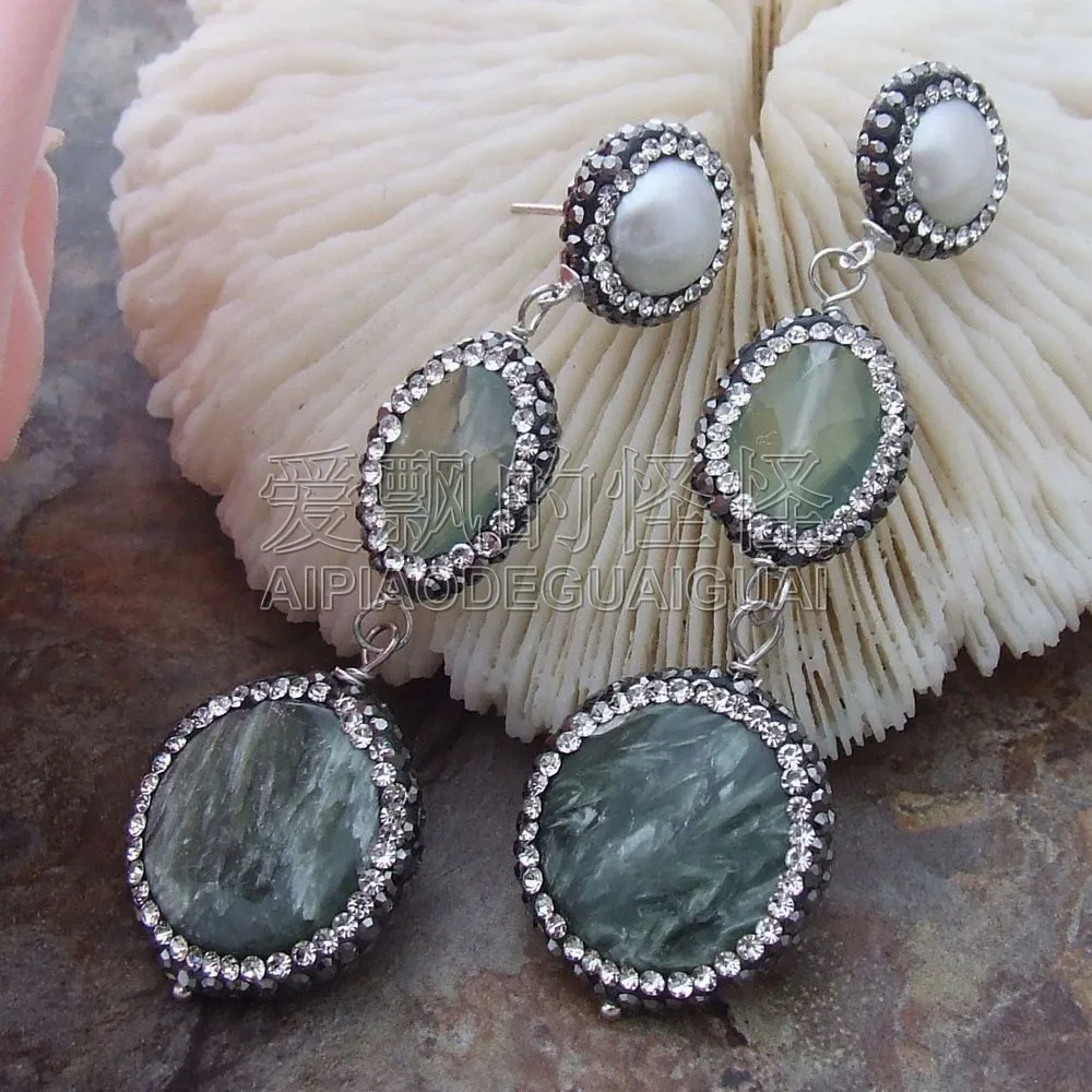 

E041615 White Pearl Seraphinite Stone Earrings