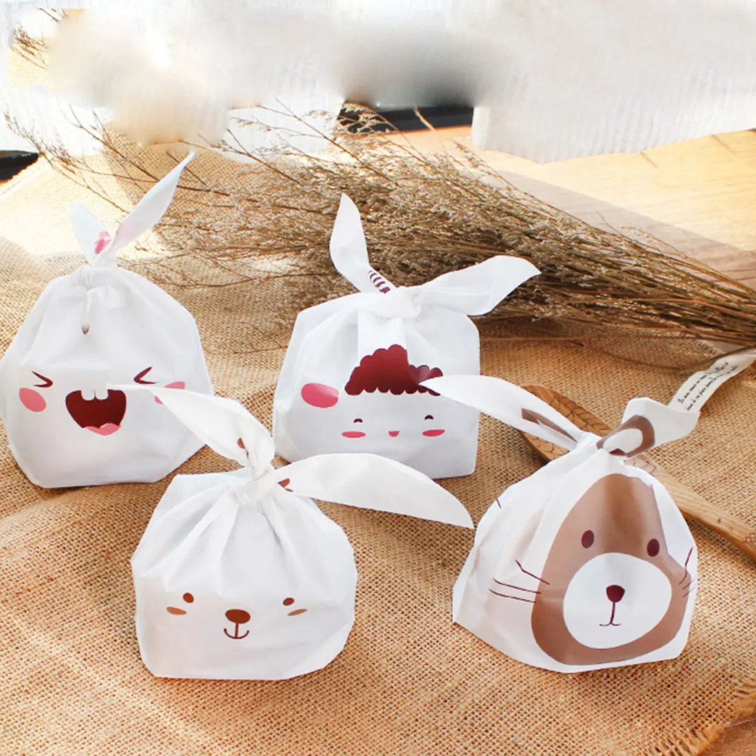 Special 50pcs Cute Bunny Cookies Bag Rabbit Ear Plastic Candy Gift Bag