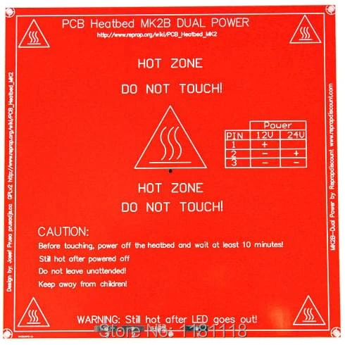 MissBirdler 3D Printer MK2B Heatbed Lit chauffant pour imprimante 3D pour RepRap Prusa Mendel 12 V 24 V