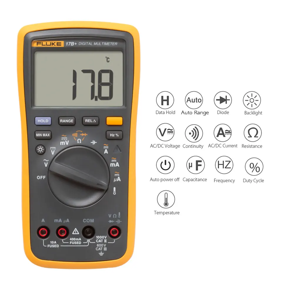 FLUKE F17B+ цифровой мультиметр Профессиональный 4000 отсчетов мультиметр портативный AC/DC Вольтметр Амперметр непрерывный тест ESR метр