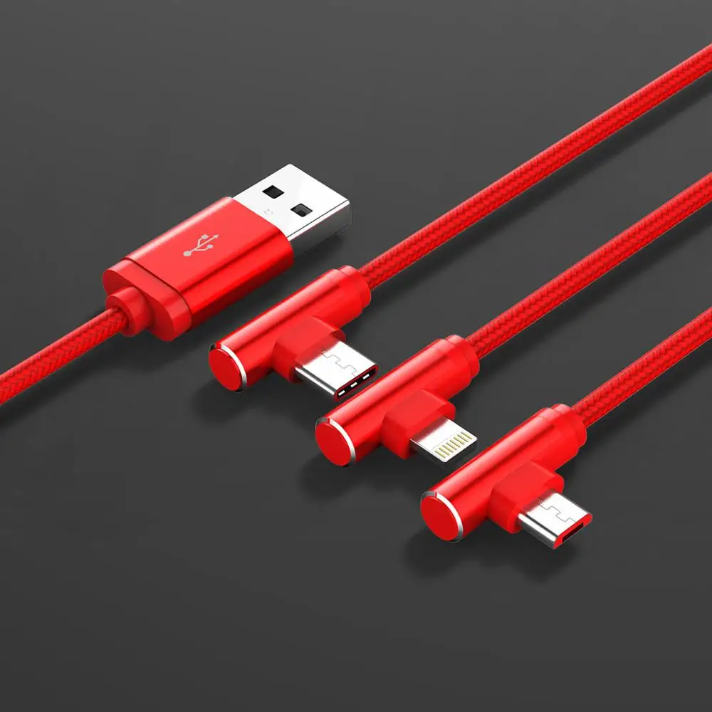 ORICO 90 градусов USB кабель 3 в 1 освещение тип-c Micro данных USB кабели для Xiaomi iPhone X 8 7 6 быстрая зарядка зарядное устройство провод шнур - Цвет: Red