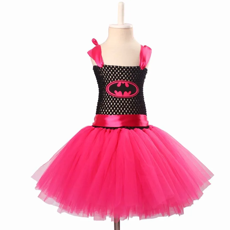 Bat Girl Halloween Costume Girls Hot Pink Tutu Dress with Mask Kids Super Hero Cosplay Fancy Vestidos Baby Dress  (5)