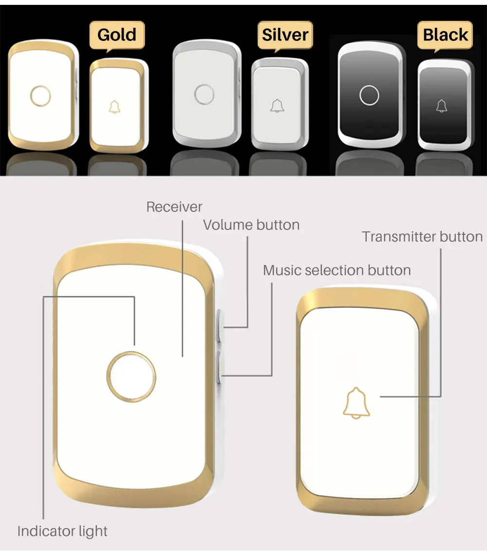 Беспроводной дверной звонок 36 курантов дверное кольцо AC 100-240 в 300 м Диапазон IP44 водостойкий ЕС Великобритания США штекер приемник дверного