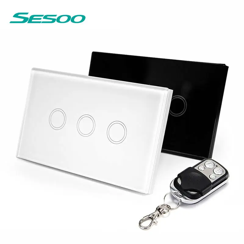 

US Standard SESOO Remote Control Switch 3 Gang 1 Way ,RF433 Smart Wall Switch, Wireless remote control touch light switch