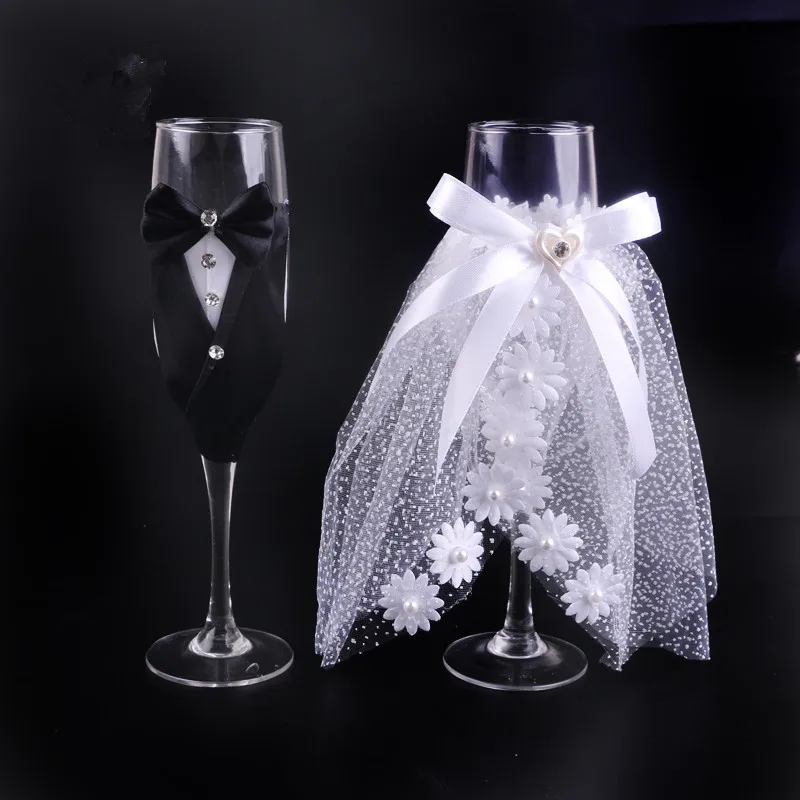 Креативный подарок для невесты и жениха, кружевное платье, бокалы для шампанского, набор свадебных стаканов, Кубок для тостов, свадебное украшение для дома и отеля - Цвет: AS PICTURE