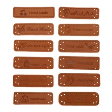 12 unids/set etiquetas hechas a mano marrón PU etiquetas de cuero 5x1,5 cm en las etiquetas de ropa para bolsas de Jeans zapatos accesorios de costura