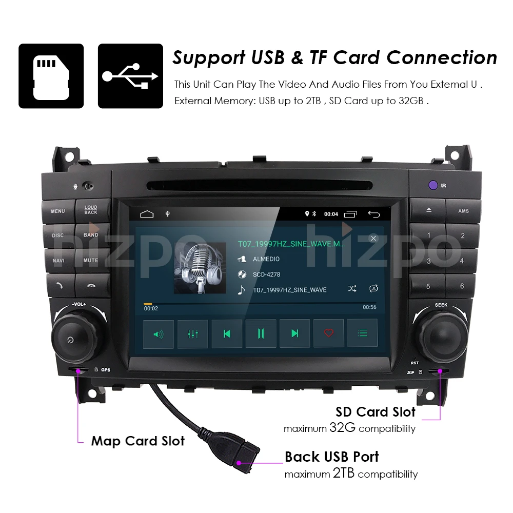 Top 2G RAM 16G ROM Android 9.0 7" Car DVD GPS For Mercedes/Benz W203 W209 W219 A-Class A160 C-Class C180 C200 CLK200 dab Free Camera 19