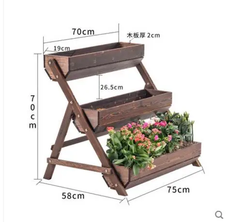 Трехслойная Цветочная полка в горшках, Балконная наружная антикоррозионная деревянная многослойная полка для цветов, одноцветная деревянная лестница - Цвет: 1