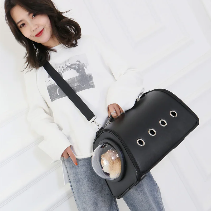

DannyKarl One-shoulder Portable Leather Pet Space Bag Cat Out Travel Backpack Breathable Shoulder Box Space Pet Cabin Bag