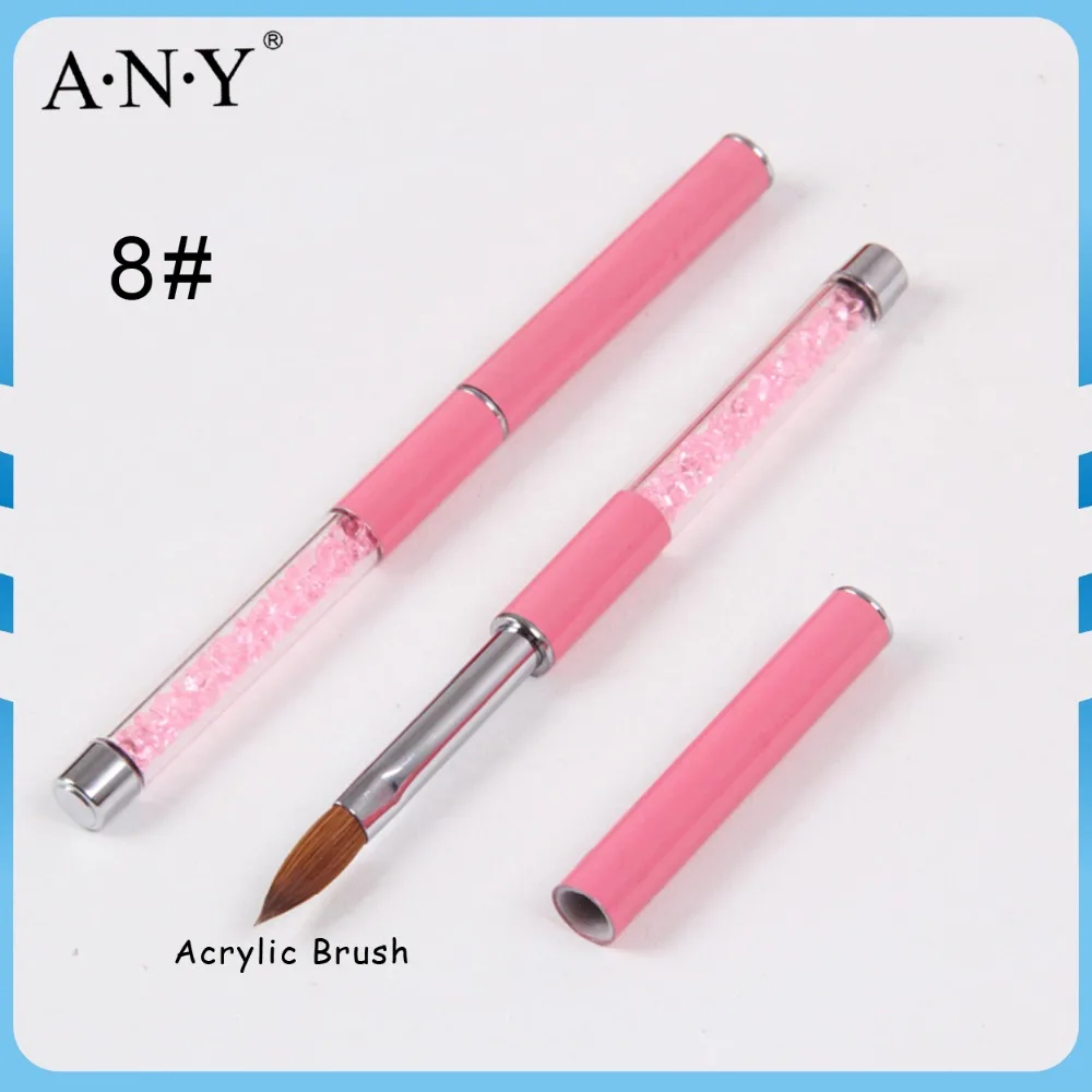 

2018 ANY Clear Acrylic Handle With Rhinestone Kolinsky Crystal Acrylic Nail Art Brush 8#/Oval Nail Tool Single Piece
