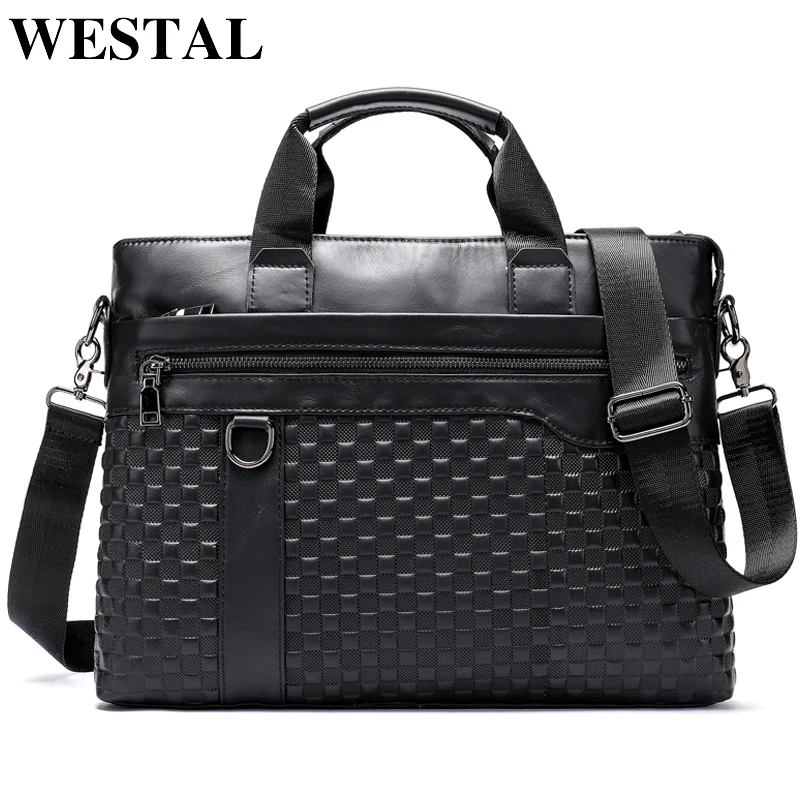 

WESTAL men's briefcase bag men's genuine leather 14inch laptop bag men business document office bag for men briefcase handbag