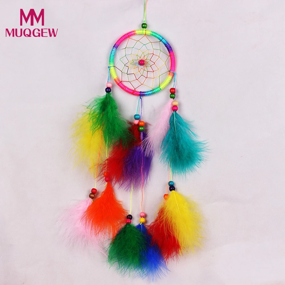 

Newest Colorfull Dream Catcher Circular Feather Hang Crafts Handmade Home Hanging Craft Wind Chimes dekoracje domu attrape reve