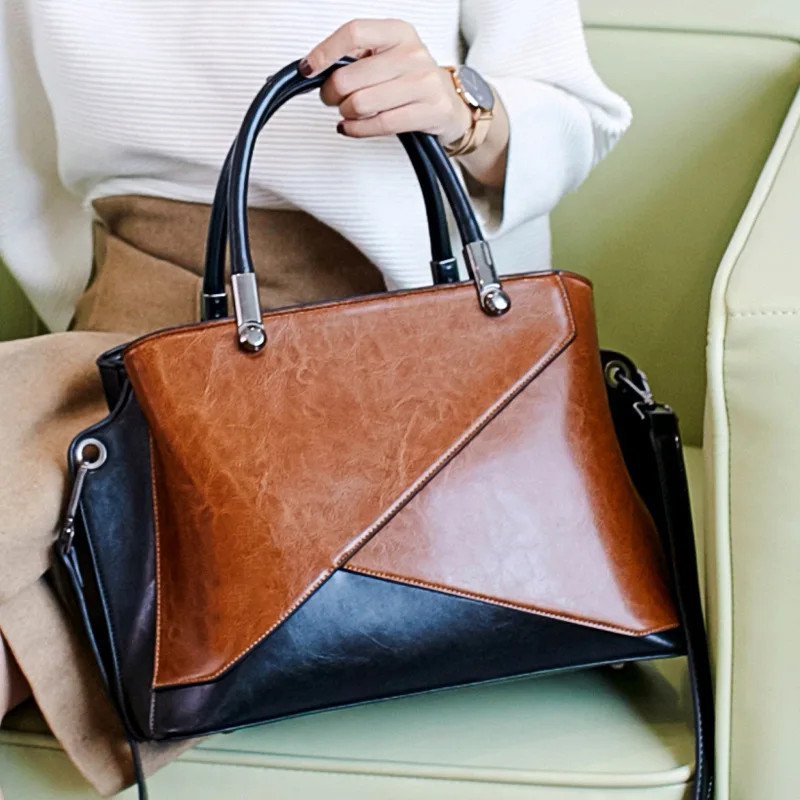 

LKX European Style Luxury Genuine Leather Handbags Ladies Top-handle Bags Designer Sac Femme Single Shoulder Satchel For Women