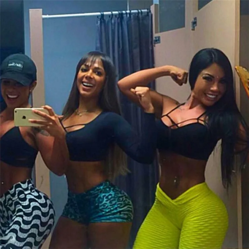 NORMOV Sexy Push Up Leggings Women High Waist Pants Trousers Female Solid V-shaped Waist Honeycomb Breathable Fitness Clothing Leggings