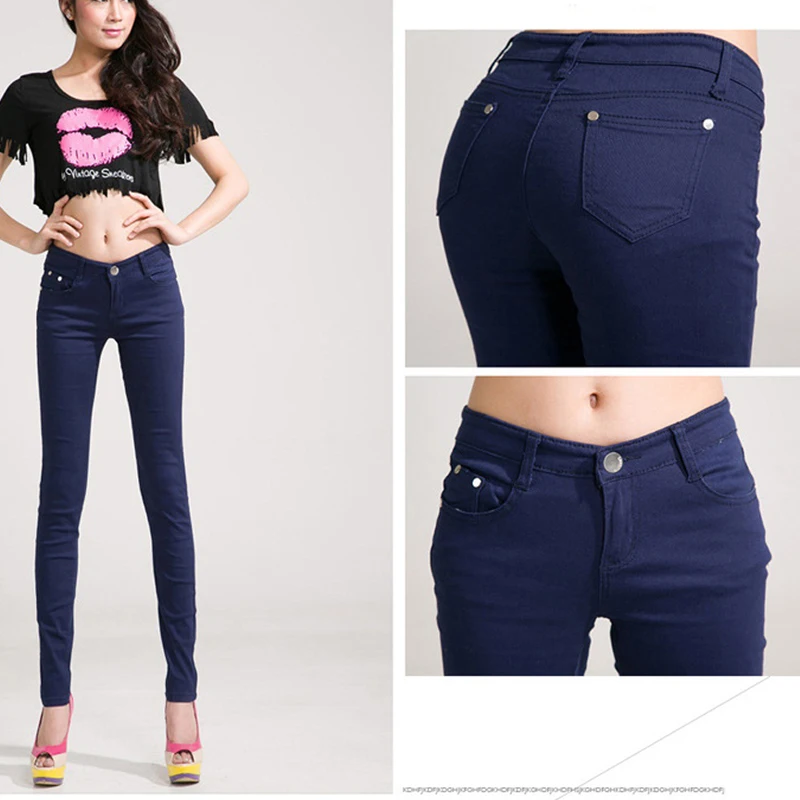 Женская Средняя талия плюс размер яркие джинсы узкие брюки тонкие повседневные женские Стрейчевые брюки синие джинсы pantalones mujer