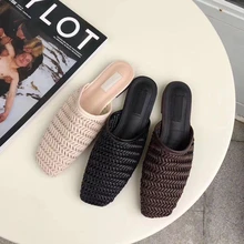 2019 Summer Shoes Women Close Toe Slippers Flat Casual Mule Shoes Weaving Sandals Slip On Slides Female Slipper Beach Flip Flops