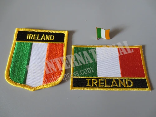 

National Flag Embroidery Patches and Metal Flag Lapel Pin IRELAND