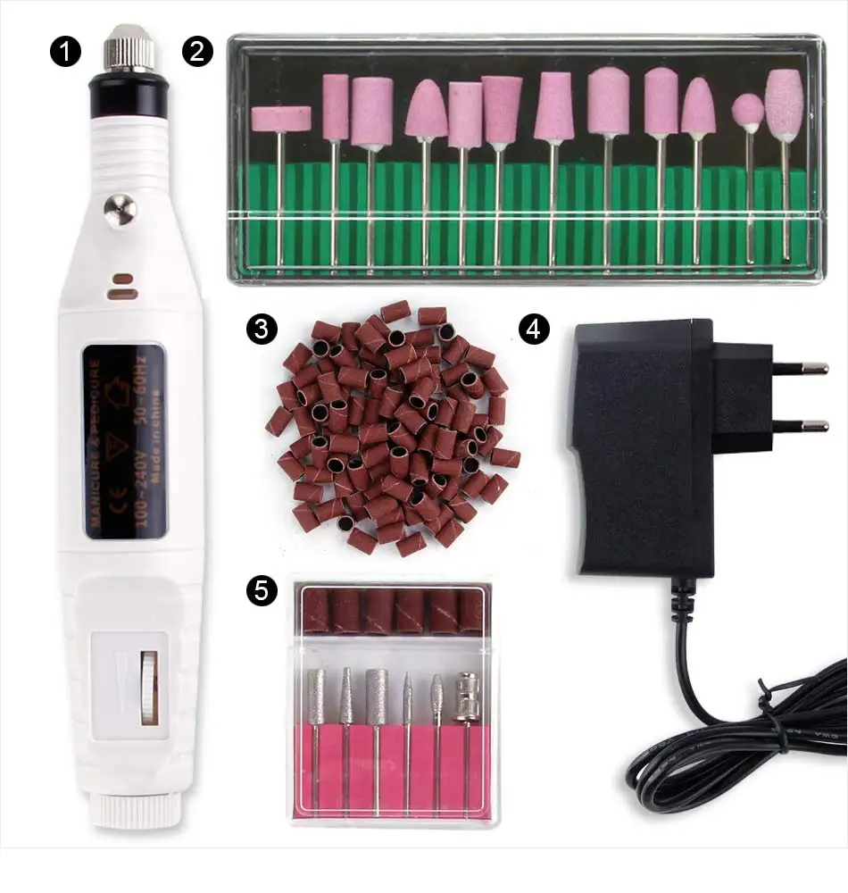 Электрический аппарат для маникюра, педикюра, машина, кварцевые сверла для ногтей, 100 шт., шлифовальные ленты, пилочка для ногтей, буферный гель для удаления