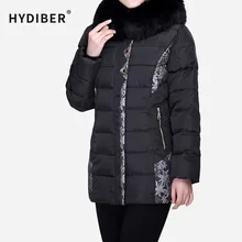 Plus Size 4XL Winter Thick Coat Women Embroidery Jacket Long Parkas Hooded Fur Collar Cotton Padded Slim Jacket Wadded Outerwear