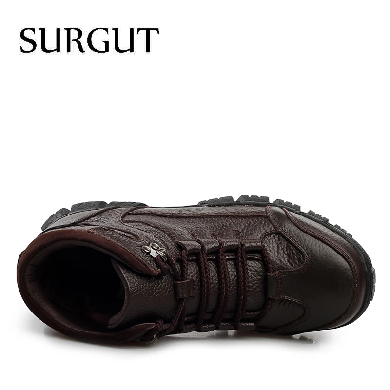 SURGUT/Новые мужские ботинки для мужчин, зимние ботинки, теплый мех и плюш, на шнуровке, высокие модные мужские повседневные ботильоны, большие размеры 38-44