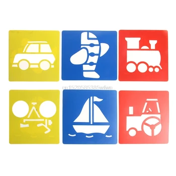 

6Pcs Children Transport Shaped Plastic Painting Drawing Template Stencil Kids Toy Gift #HC6U# Drop shipping