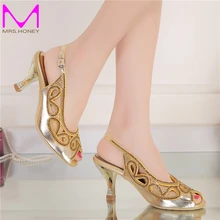 3 Zoll Keilabsatz Sommer Sandalen Peep Toe Strass Hochzeit Brautschuhe Gold Kristall Slingback High Heel Partei Prom Schuhe