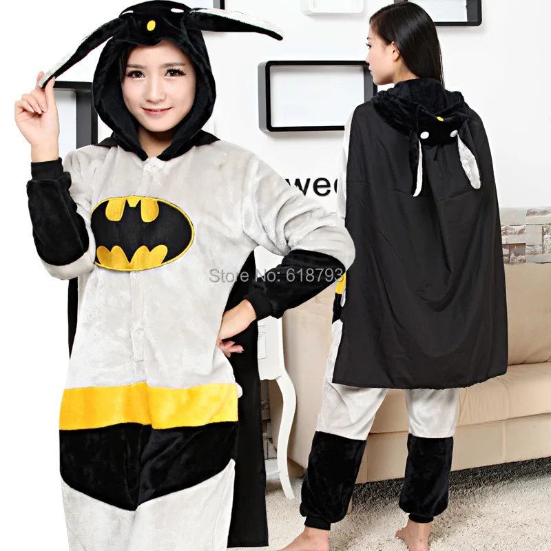 Image 2015 Unisex batman Flannel Cosplay costumes cartoon One Piece party Pajamas For couples home sleepwear