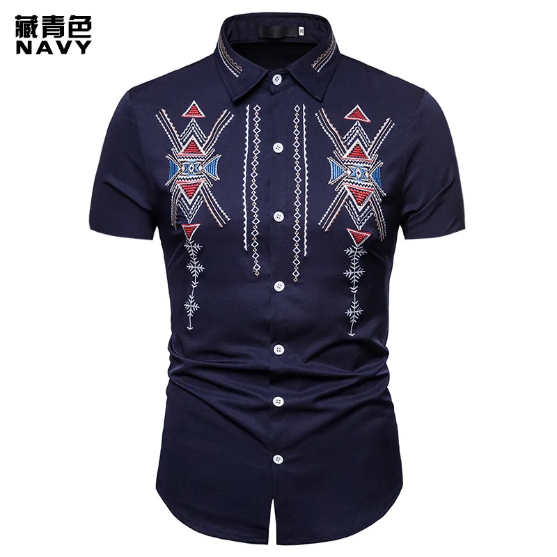 FFXZSJ Лето Мода Тотем вышитые рубашки slim fit короткий рукав Camisas в 2018 новая кнопка Повседневная рубашка Этническая рубашка для мужчин