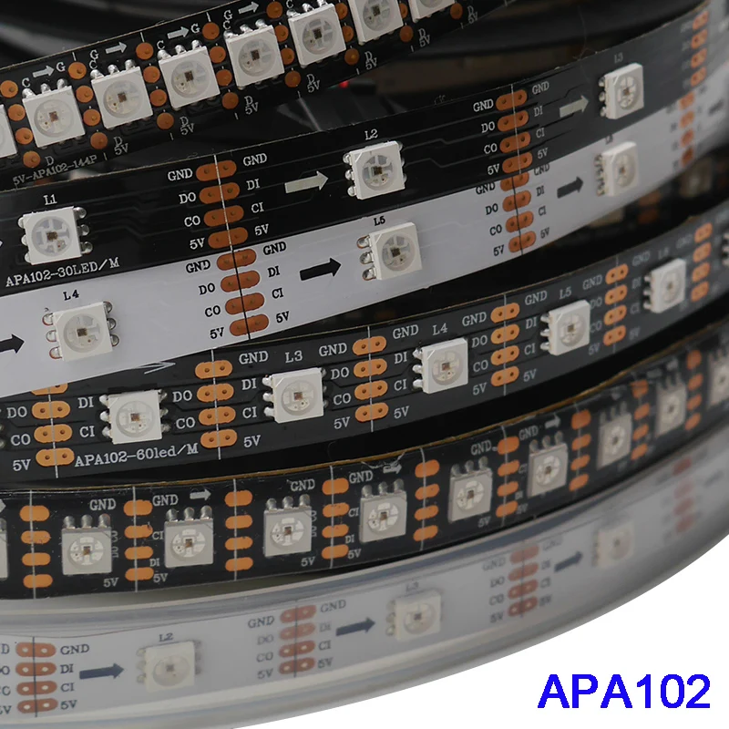 1 m/3m/5 m APA102 умные светодиодные полосы пикселей 30/60/144 светодиодов/пикселей/м, IP30/IP65/IP67 данных и часы отдельно DC5V