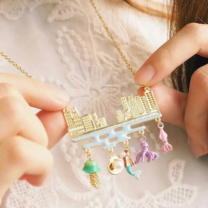 

2018 Amybaby Designer Enamel Ocean Collection Mermaid Jellyfish Octopus Pearls Shell Necklace Bracelet Brooch For Party