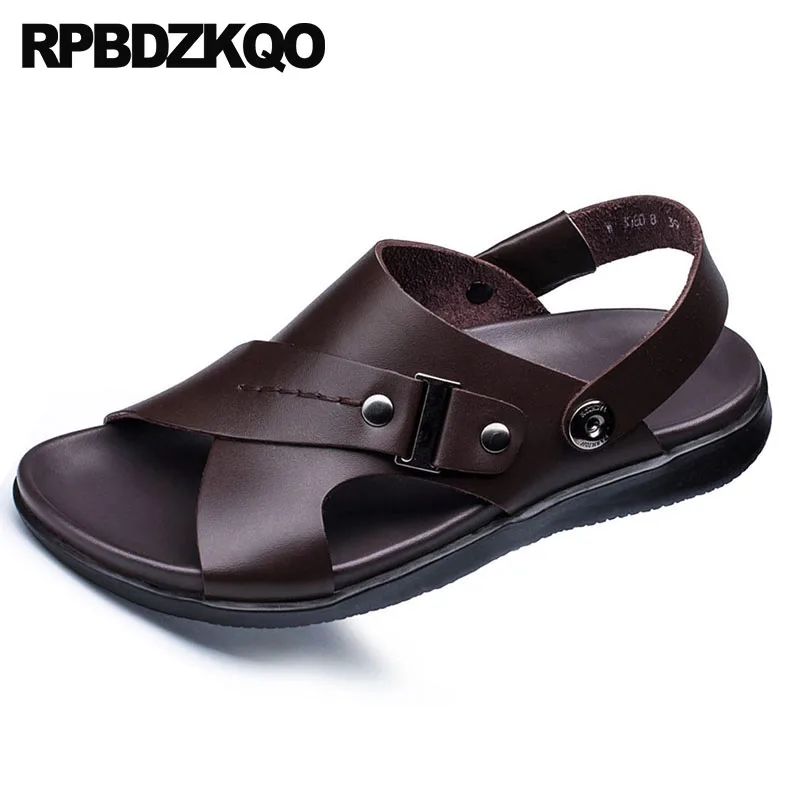45 Dedo Agua Alça Homens 2018 De Tamanho Couro Preto marrom Moda Sandálias À Sapatos 46 Verão Prova Praia Aberto D'água Castanho Runway Italiano Desenhista ECwqrx0SC
